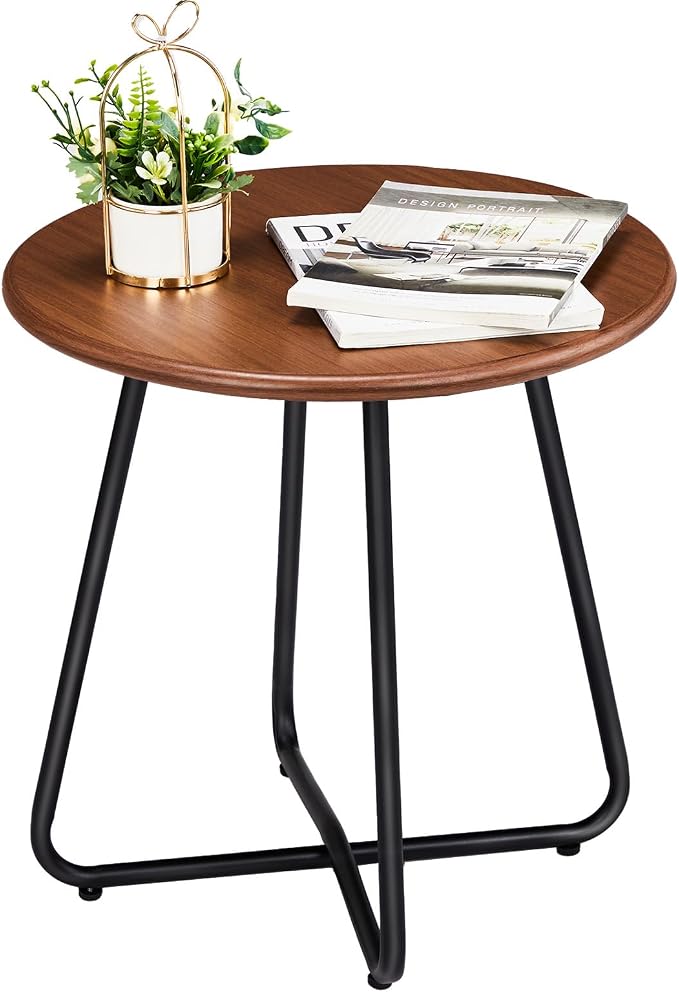Outvita Indoor and Outdoor Side Table, Small Patio Side Table, Metal Round by Outvita