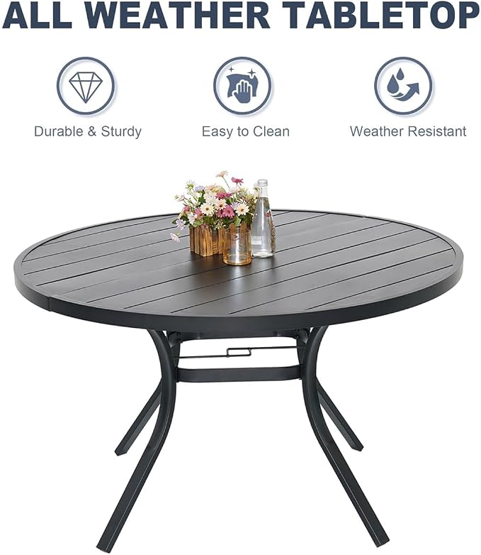 7-Piece Outdoor Dining Set, 6 Stackable Chairs & 48'' Round Table w/Umbrella - Image 6
