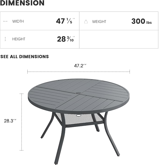 Patio Dining Table for 4-6, Round Metal Outdoor Table - Image 3
