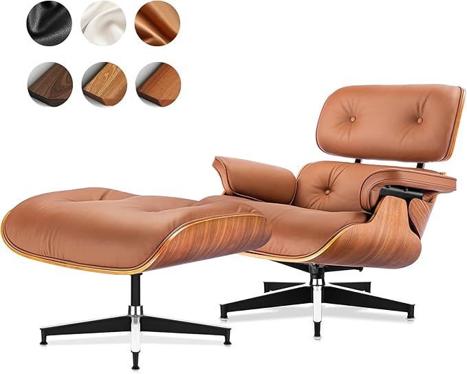 Top Grain Leather, Mid Century Chaise Lounge Chair and Ottoman, Reading Chair by MakeHomeBetter
