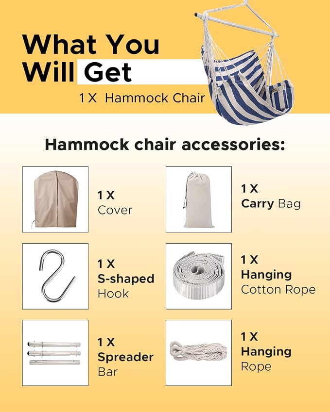 ADVOKAIR Hammock Chair Swing, Heavy-Duty Hanging Rope Swing Seat Supports 500 - Image 8