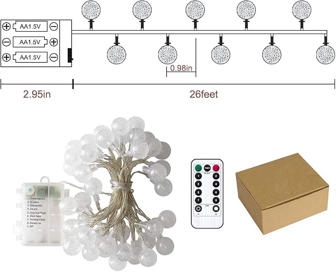 Metaku Globe String Lights Fairy Battery Operated 26ft 60LED - Image 8