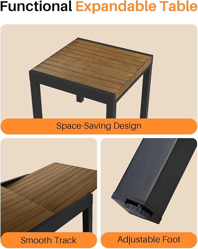 Expandable Patio Dining Table, Never-Rust Aluminum Extendable Outdoor Dining - Image 9