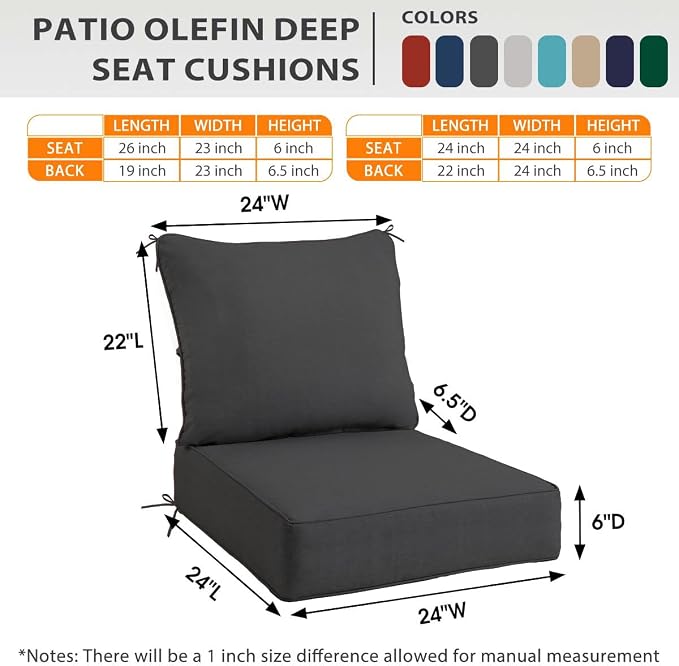 Sundale Outdoor Olefin Deep Seat Cushion Set of 2, Patio Chair Cushion and - Image 3