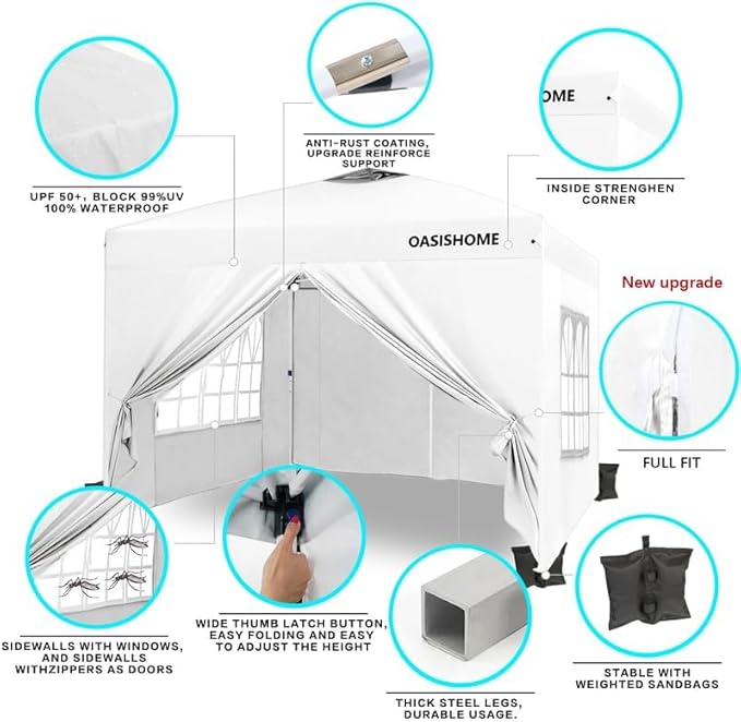 OASISHOME Pop-up Gazebo Instant Portable Canopy Tent 10'x10', - Image 3