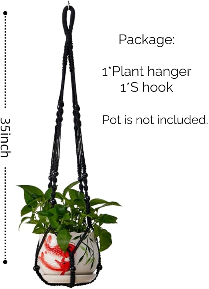 3 ft Macrame Plant Hanger Indoor Handmade Large Long Wall Window Black Hanging - Image 5