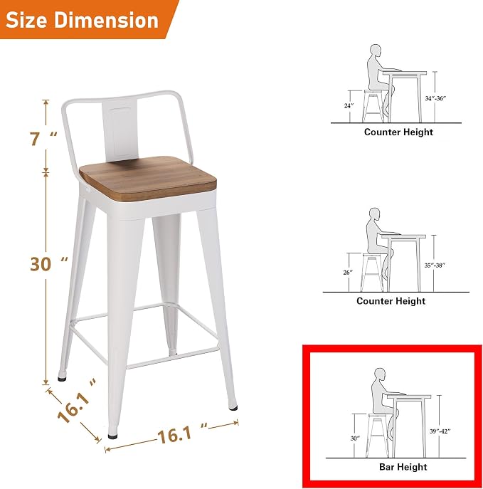 Bar Stools Set of 4 Metal Bar Stool Counter Height Bar Stools White, Modern Bar - Image 2
