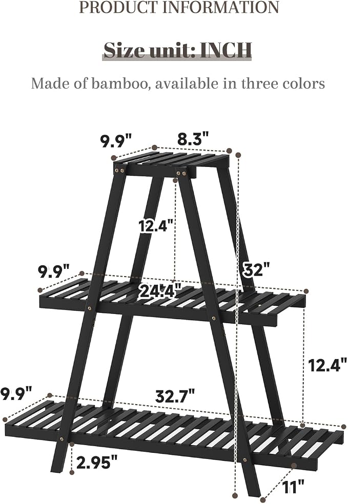 Plant Stand For Indoor Outdoor Tiered Plant Shelf 3 Tier 8 Potted Bamboo Flower - Image 7