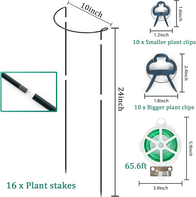 16 Pack 24 inch Plant Support Stakes, Half Round Peony Cage and Support - Image 2
