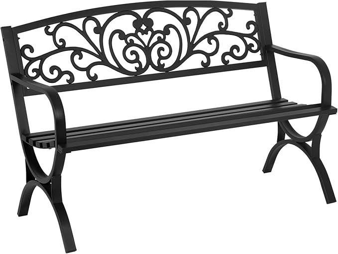 Patio Garden Bench 50 inch Outdoor Metal Loveseat Chairs by FDW