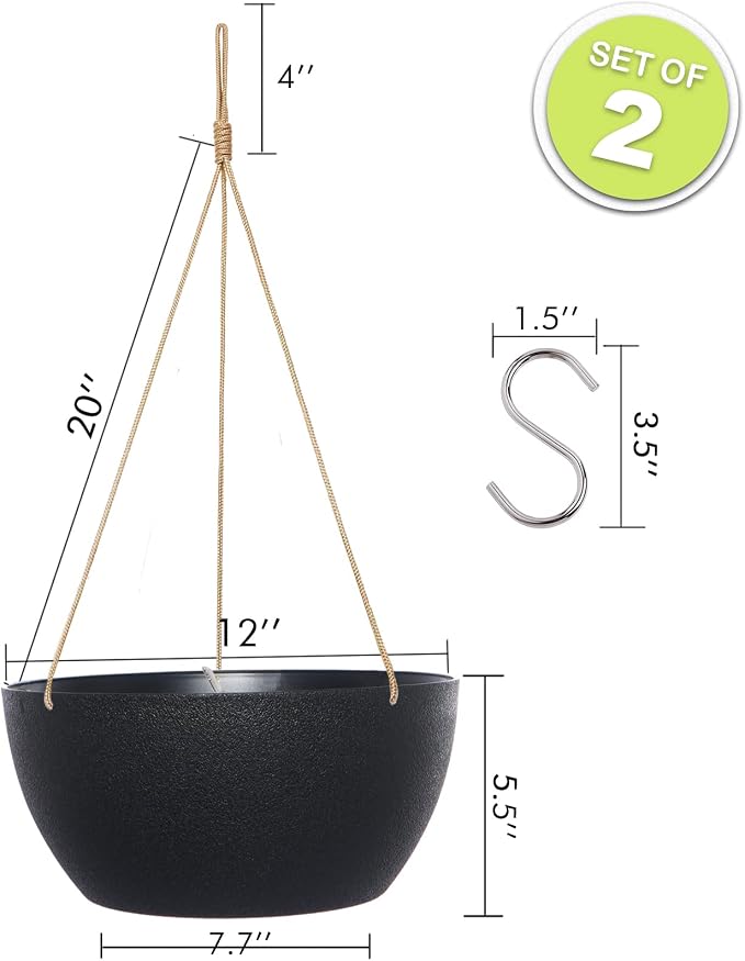 12 Inch 2 Pack Large Hanging Planters - Image 2