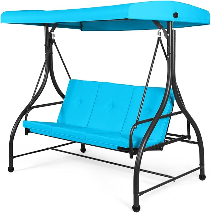 Tangkula 3 Seats Converting Patio Swing, Outdoor Porch Garden Canopy Swing by TANGKULA