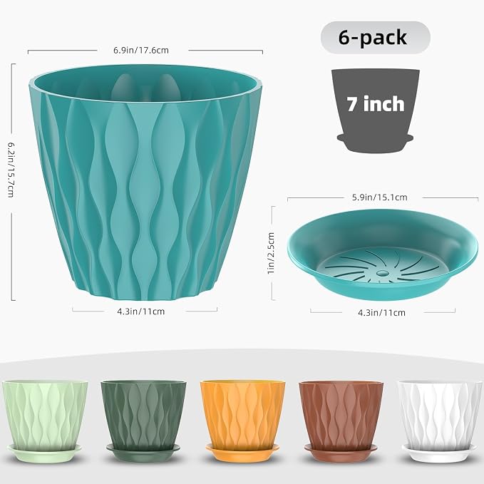 6 Pack 7 Inch Indoor Plant Pots - Image 2