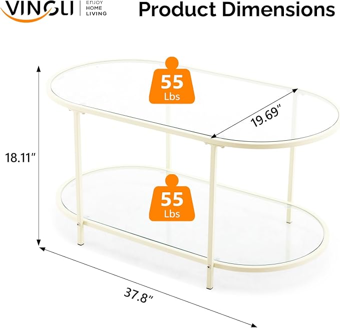 VINGLI 38" Glass Coffee Table, Oval Coffee Tables - Image 2