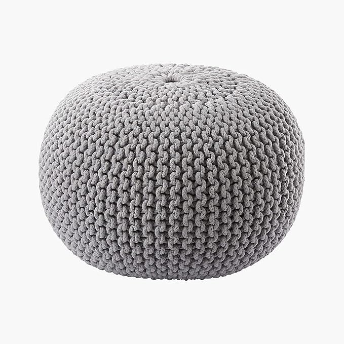 FRELISH DECOR Round Pouf Ottoman Hand Knitted 100% Cotton Pouf Foot Stool by FrelishDecor