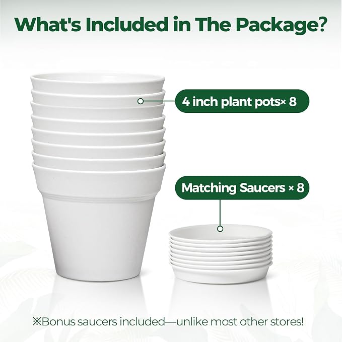 T4U 4 Inch Plant Pots 8-Pack, Small Flower Pots - Image 6