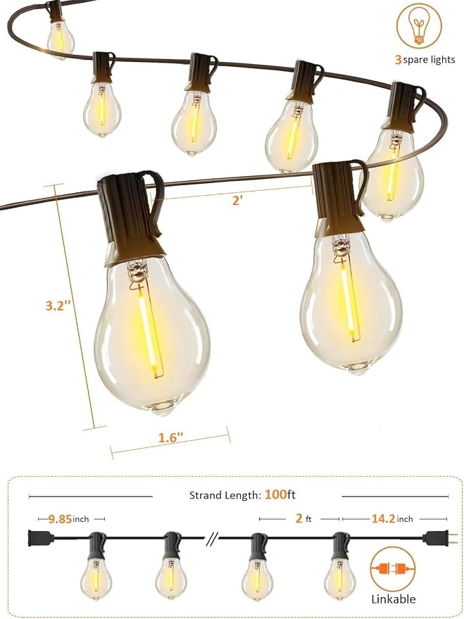 Outdoor String Lights 100 ft for Outside String Lights - Image 2