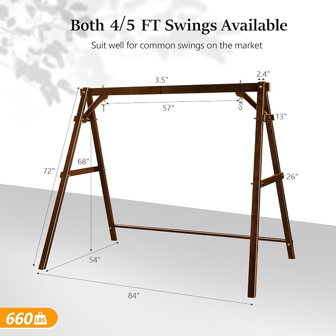 VINGLI Heavy Duty 660 LBS Wooden Swing Frame - Image 4