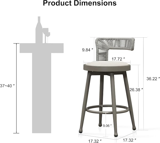 PURPLE LEAF Outdoor Swivel Counter Height Bar Stools Set of 2 Metal Modern - Image 2