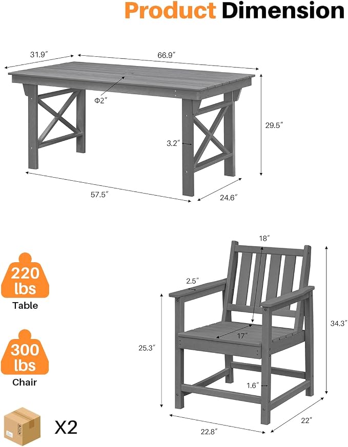 HDPE Patio Dining Set, 5-Piece Outdoor Table and Chairs - Image 3