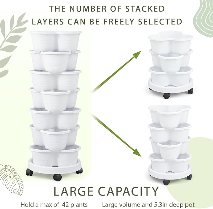 Umigy 2 Set White 7 Tier Stackable Vertical Planters - Image 5