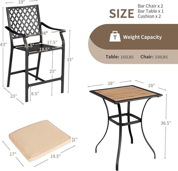Tangkula 3 Piece Patio Bar Bistro Set, Outdoor Bar Height Stool & Table - Image 5