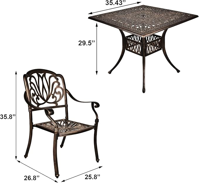 TITIMO 5-Piece Cast Aluminum Outdoor Patio Dining Set, 4 Pattern Chairs and - Image 2