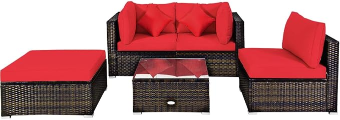 Tangkula 5 Pieces Patio Rattan Furniture Set, Outdoor Sectional Rattan Sofa Set - Image 9