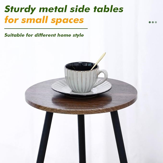 Metal Outdoor Side Tables Set of Two Small Outside Round End Table - Image 4