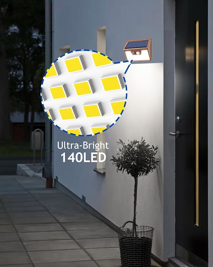 Peasur Brown Solar Lights Outdoor Waterproof, 3 Modes Solar Security Wall Lights - Image 2