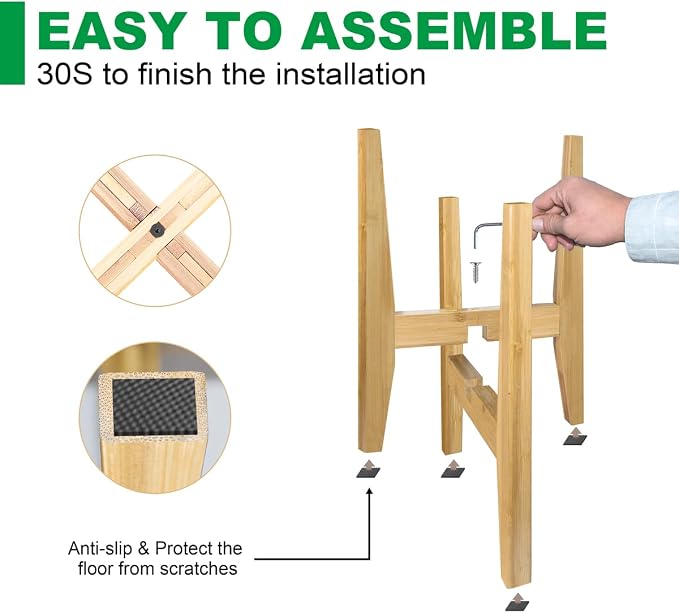 OERGKE Adjustable Plant Stand Indoor, Bamboo Mid Century Modern Plants Stands - Image 7