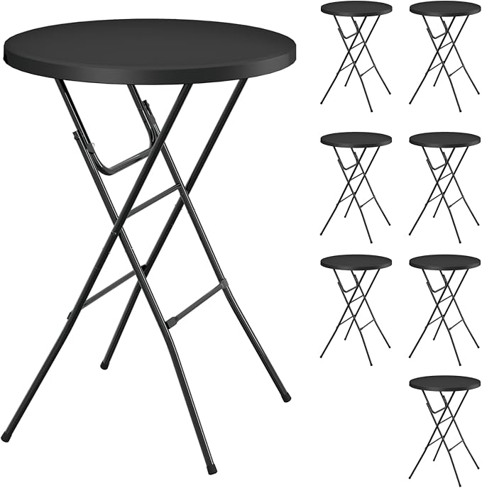 Round Folding Table, Portable Plastic Table w/Thick Table Top, Metal Frame by IWDOO