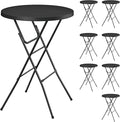 Round Folding Table, Portable Plastic Table w/Thick Table Top, Metal Frame by IWDOO