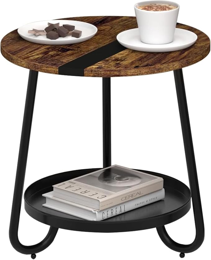 2 Tier Coffee Table in Living Room, Industrial Style Round Coffee Table by Mofain