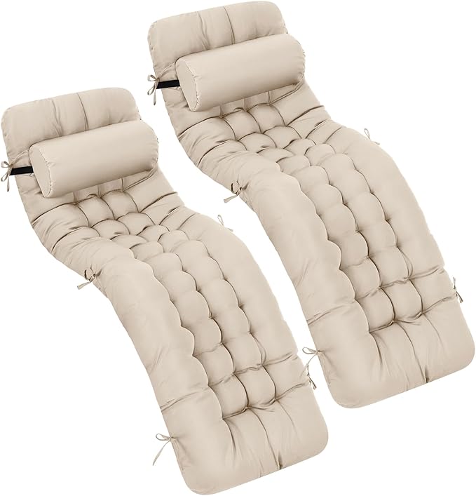 Tudomro 2 Pcs Light Beige 66'' Outdoor Chaise Lounge Cushion Waterproof Patio by Tudomro
