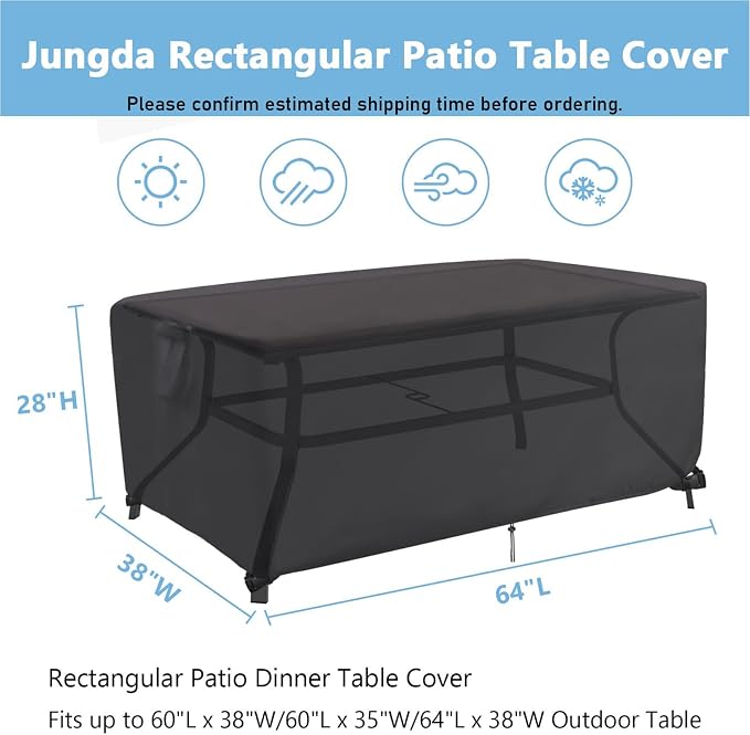 Outdoor Dining Table Cover, 64 Inch Rectangle Patio Dining Table Cover - Image 2