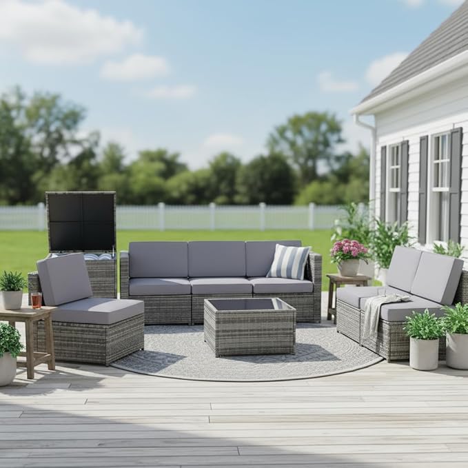 Tangkula 8 PCS Outdoor Patio Furniture Set, Rattan Wicker Sofa Set, Sectional - Image 3