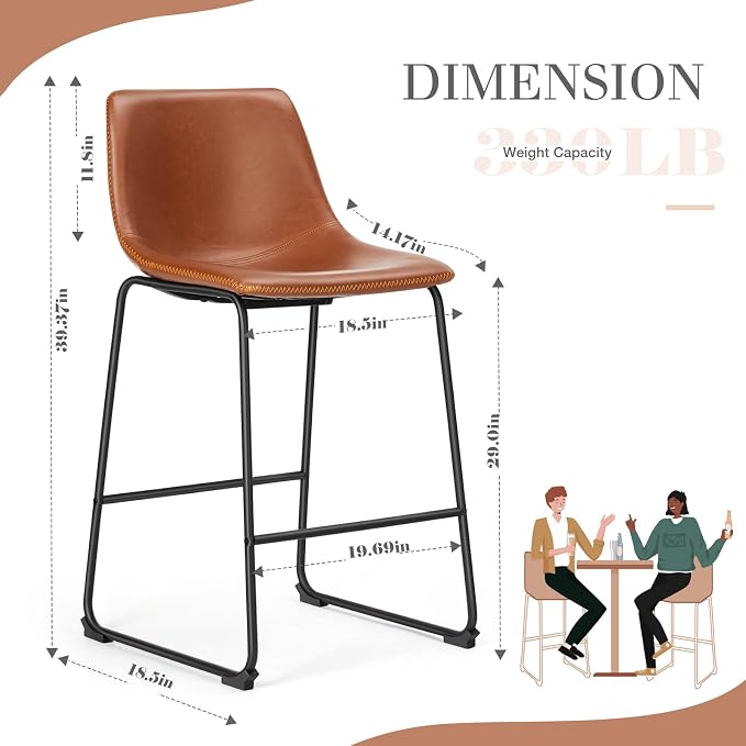 DUMOS 26 Inch Counter Height Bar Stools Set of 2, Modern Faux Leather High - Image 3