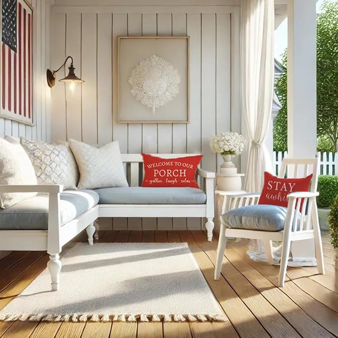 PANDICORN Welcome to Our Porch Stay Awhile Farmhouse Throw Pillow Covers 12x20 - Image 7