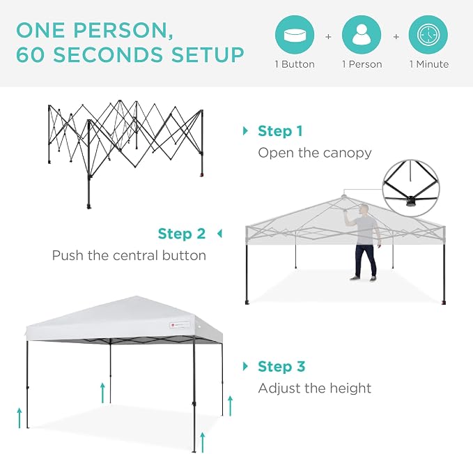 Best Choice Products 12x12ft Pop Up Canopy Tent, Outdoor Shade, 1 Person 1 - Image 2