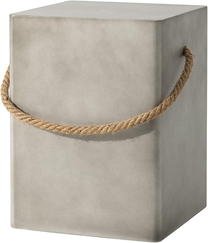 COSIEST Concrete Side Table, Rectangular Outdoor Side Table w Hemp Rope Handles - Image 7