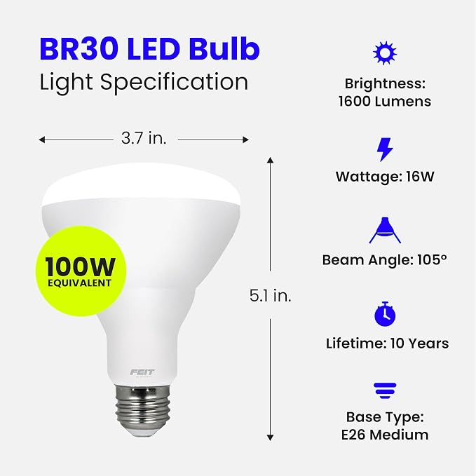 Feit Electric BR30 LED Light Bulbs, 100W Equivalent, E26 Standard Base - Image 3