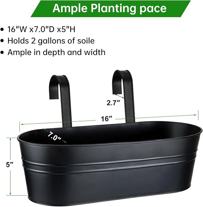 OGIMA Railing Planter Box, 3 Pack 16" Large Hanging Planters - Image 4