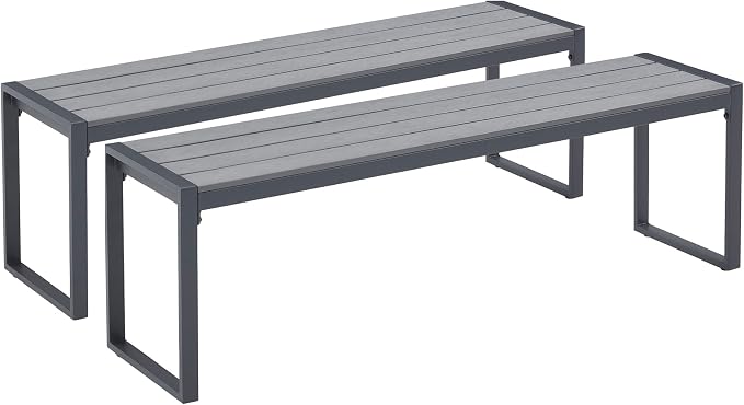 VICLLAX 3-Person Outdoor Bench, 2 Pieces 53" Long Garden Bench Backless Porch by HOME
