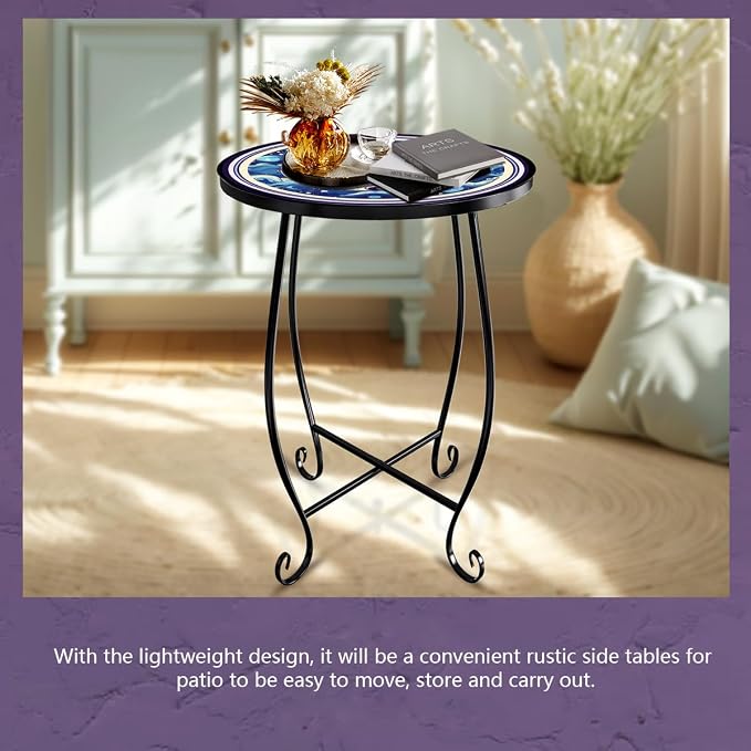 15 Inch Tall Outdoor Side Table, Metal Patio End Table - Image 5