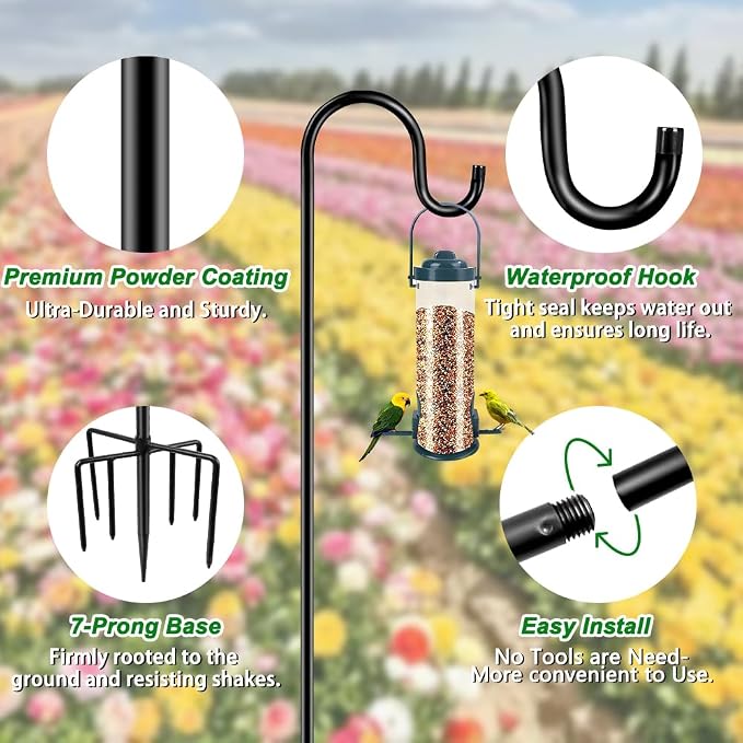 72" Shepherds Hooks for Outdoor, Heavy Duty Bird Feeder Pole - Image 2