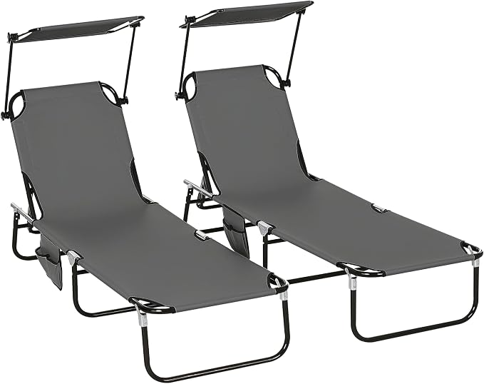 Outsunny Folding Chaise Lounge Pool Lounge Chairs Set of 2, Outdoor Sun Tanning by Outsunny