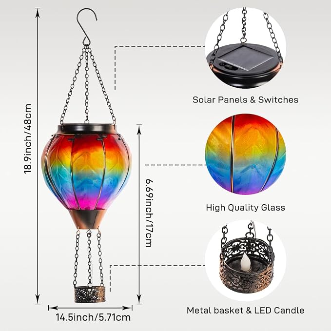 Starsoul 2 PC Rainbow Hot Air Balloon Solar Lantern - Image 4