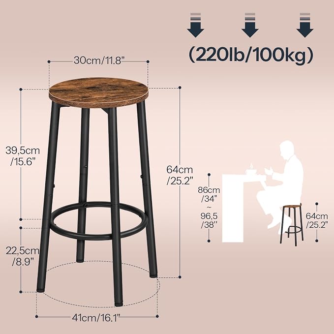 HOOBRO Bar Stools, Kitchen Round Height Stools - Image 3