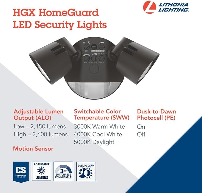 Lithonia Lighting HomeGuard 2-Light LED Outdoor Flood Lights, Motion Sensor - Image 3